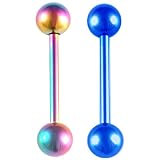 14g 14 gauge 1.6mm - 5 8 inch 16mm long - anodized surgical steel tongue bars bar ear tounge nipple barbell rings balls rainbow and Dark Blue lot AIGF - Pierced Body Piercing Jewelry- Set of 2
