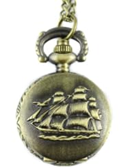 Youyoupifa Wholesale 5pcs/lot Embossed Sailing Boats Bronze Alloy Quartz Pocket Watch(Unisex)