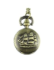 Youyoupifa Embossed Sailing Boats Bronze Alloy Quartz Pocket Watch(Unisex)
