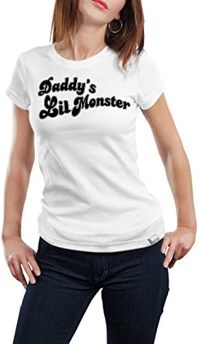 Daddy's Lil Monster Girls T-Shirt (Harley Quinn) (Large, White)