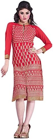G Tex Inc Women's Faux Georgette Designer Wear Embroidered Kurti XL Pink