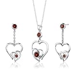 Sterling Silver Rhodium Finish 2.00 carats total weight Round shape Garnet Pendant Earrings and 18 inch Necklace Set