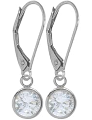 Girls 14K White Gold 1.10 Carat 6mm Genuine April White Topaz Circle Leverback Gem Earrings