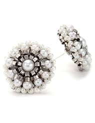 Miguel Ases Fresh Water Pearl and Sterling Silver Button Earrings