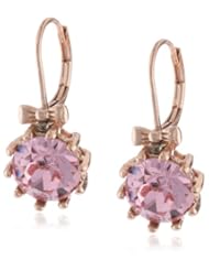 Betsey Johnson "Rose Gold Boost" Round Crystal and Bow Drop Earrings