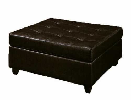 Faux Leather Square Ottoman Footstool with Button-Tufted in Brown