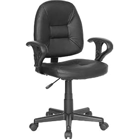Task Office Chair with Black Leather Seat and Back with Arms - BT-682-BK-GG by Flash Furniture