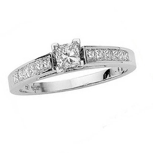 14k White Gold Princess Diamond Ladies Bridal Ring Engagement 3/4 CT (0.75 cttw, H-I Color, I1 Clarity) Discount