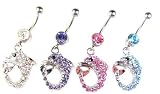 Stainless Steel Belly Ring with Clear CZ - Dolphin - Dangle