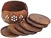 Wooden Round Coasters Hand Crafted Embedded Plastic Florals Motifs Carvings Set of 6 Pcs