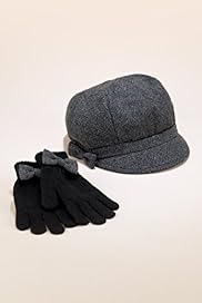 Older Girls Side Bow Baker Boy Hat Gloves Set