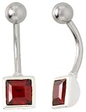 Belly Button Ring with Ruby Red Princess Cut Cubic Zirconia on Sterling Silver Setting