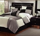 8 PC. COLOR BLOCK DUVET COMFORTER COVER SET W/ MATCHING PILLOWS BLACK GREY WHITE