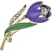 Simple Elegant Stem Flower Crystal Brooch Pin - Purple