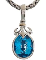 Balissima By Effy Collection Sterling Silver and 18k Yellow Gold Fleur de Lis Blue Topaz Pendant Necklace