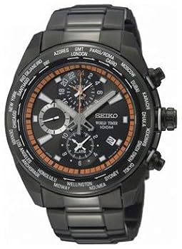 Seiko #SPL037 Men's Black IP World Time Chronograph Watch