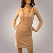 Elegant Beige Cocktail Dress with Beaded Necklace