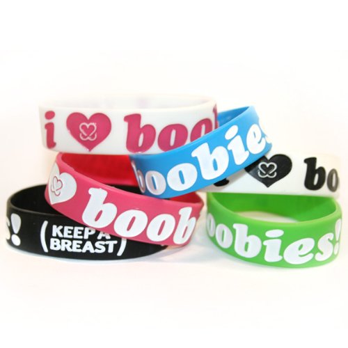 Keep-A-Breast 1 Inch I Love Boobies Bracelets 6-Pack (1 Of Each Color)