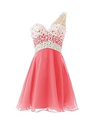 One Shoulder Sweetheart Short Lace Beaded Chiffon/Polyester Evening Dress/Homecoming Dress/Bridesmaid Dress/Prom Dress/Party Dress 