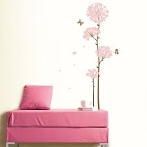 Easy Instant Decoration Wall Sticker Decal - Long Stem Pink Flower Butterfly Petals
From KR
