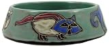 16 Oz. MARA COLLECTION Stoneware KITTEN CAT Pet FEEDING Or WATER Dish BOWL Abstract Kitties GREEN