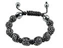SH-10 B-LOW JET SHAMBALLA: Très joli bracelet fait main noir brillant en cuir avec des perles de 9 mm et des cristaux swarovski gris - Disco bling bling - environ 7-9" inch - Utopia - exclusivement vendu sur Jewellery-Online