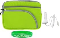 Non-OEM Amazon Kindle DX 9.7 Tri-Pocket Sleeve Case with Car Charger - Neon