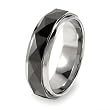 Ridged Edge Polished Faceted Black Plated Tungsten Carbide Ring (7.0mm) - Sizes 8 - 13