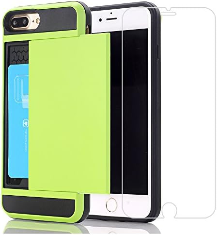 iPhone 7Plus Case+Screen Protector, Small7 Wallet Cover iPhone 7Plus Card Slot Case Protective Shell Rubber Bumper Case Anti-scratches Hard Cover Card Holder Wallet Case for iPhone 7Plus(Green)