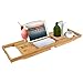 Moclever Bamboo Bathtub Caddy Tray, Wooden Bath Tray with Extending Sides, Reading Rack, Tablet Holder, Cell Phone Tray and Wine Glass Holder