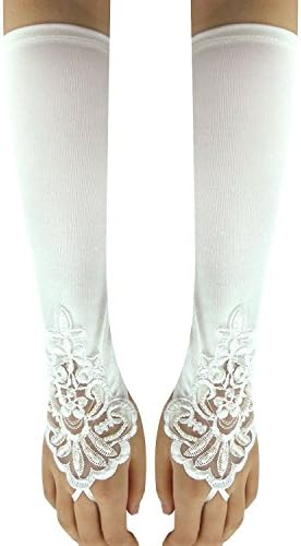 ShangYou Long Bridal Prom Lace Fingerless Gloves for Wedding Party Ivory