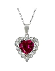 Sterling Silver 3.03 Ct Heart Shape Created Ruby Pendant with 18" Silver Chain