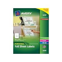 Avery White Removable Multipurpose Labels, 8.5 x 11 Inches, White, Pack of 10 (06470)