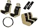 A Set of 9 Piece Universal Fit Mesh Fabric Racing Sport Type X Seat Covers for Low Back Bucket Seat and Standard Bench Seat - Tan