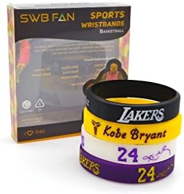 SWBFAN Bracelets With Kobe Bryant In 3D Letters - NBA Basketball Star Wristband - Great Gift For Sports Fans, Different Colors, Durable & Eco Friendly (Youth 7.7X0.47X0.07 Inches, Set 1)