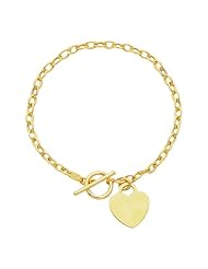 7.5" 14K Yellow Gold Polished Oval Chain Link Bracelet w/ Heart & Toggle Lock