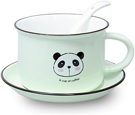 Pretty Housekeeper Bright Color Porcelain Tea Coffee Cup Set with Saucer and Spoon,Panda Print,4.2 oz