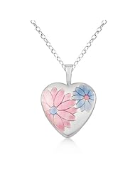 Flower Design Heart Locket Pendant Polished Finish Sterling Silver