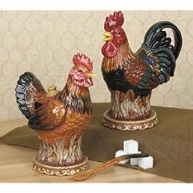 Country Rooster Chicken Creamer And Sugar Bowl With Spoon For Kitchen Decor by Fancy Feather Collection