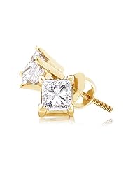 14K Yellow Gold Princess Cut Diamond - Classic Traditional 1 One Single Stone Solitaire Shape Prong Set Studs Earrings with Secure Screw Back Closure - (1/2 cttw.)