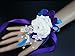 Wrist Corsage - White Rose with Purple Turquoise Ribbon