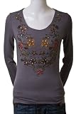 Sassy Sequin Floral Metallic Embellished Adorned Embroidered Blouse Top Gray