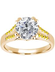 1.20 Ct Round H/I Diamond Yellow Sapphire 18K Yellow Gold Ring