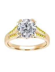 1.20 Ct Round H/I Diamond Yellow Sapphire 18K Yellow Gold Ring