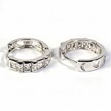 Sterling Silver Huggie Hoop Earrings with Clear CZ - Size: 5mm x 18mm