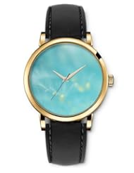 SPRAWL Aanalog Fashion Series Gold Ladies Watches of Genuine Black Leather Strap,Unique Wrist Watch for Women Girls Designed with Blurred Landscape