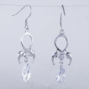 Double Dolphin White Crystal Earrings Animal Dangle