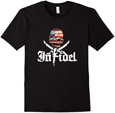 Men's Black Infidel Skull with American Flag &amp; Crossed Swords tee XL Black