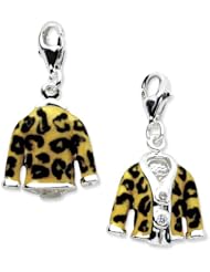 Sterling Silver Click on CZ Enamel Leopard Jacket Charm