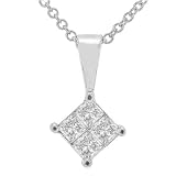 14k White Gold 1/4ct Princess Diamond Pendant (HI/SI) with 16' White Gold 14k Cable Chain
